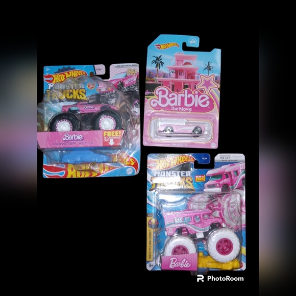 2 Barbie Monster Trucks and 1956 Barbie Corvette